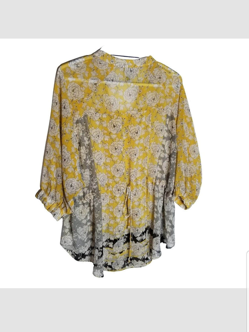 Cabi Amelia Top Women's Small Yellow Gathered Blouse  Peasant Floral Chiffon - Picture 5 of 9